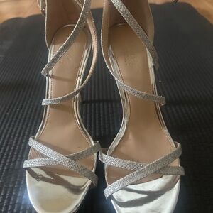 Jewel Badgley Mischka Silver Strappy Heels